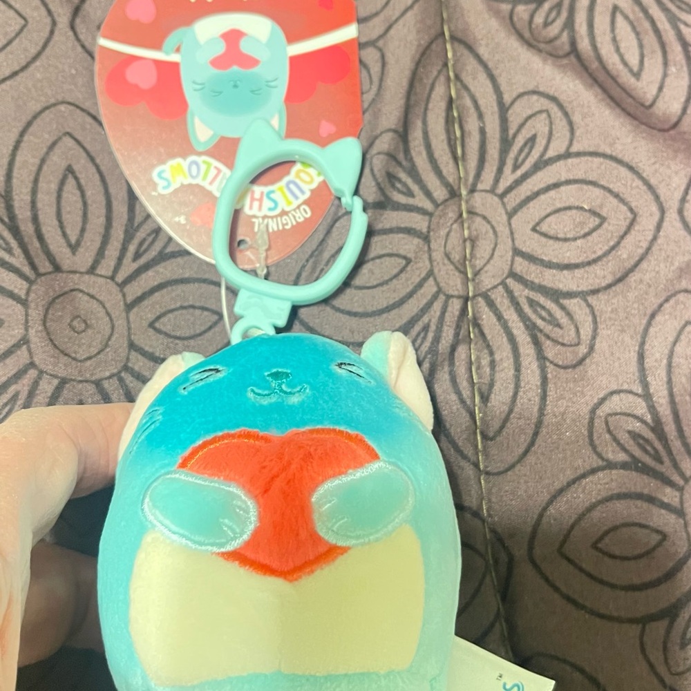 Squishmallows Blue and Red Heart Bag Clip